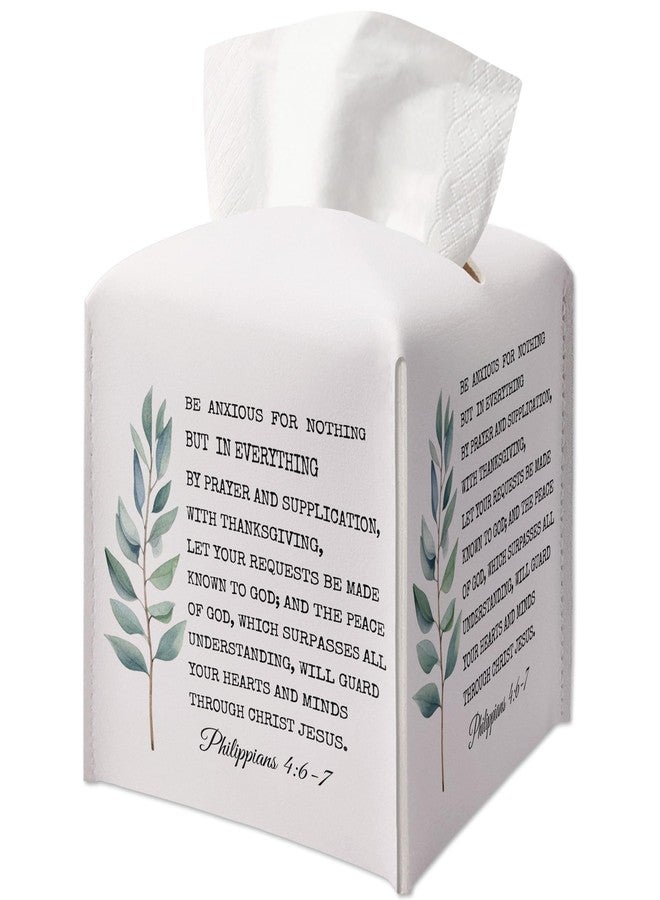 AWSICE Christian Decorative Tissue Box Cover Square, Facial Paper Organizer, Bible Verse Inspirational Gift Ideas for Friends, Be Anxious for Nothing, Bathroom Office Decor-(5.2 Inches) - Image 1